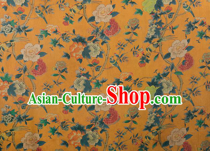 Asian Chinese Classical Peony Pattern Yellow Brocade Satin Drapery Traditional Cheongsam Brocade Silk Fabric