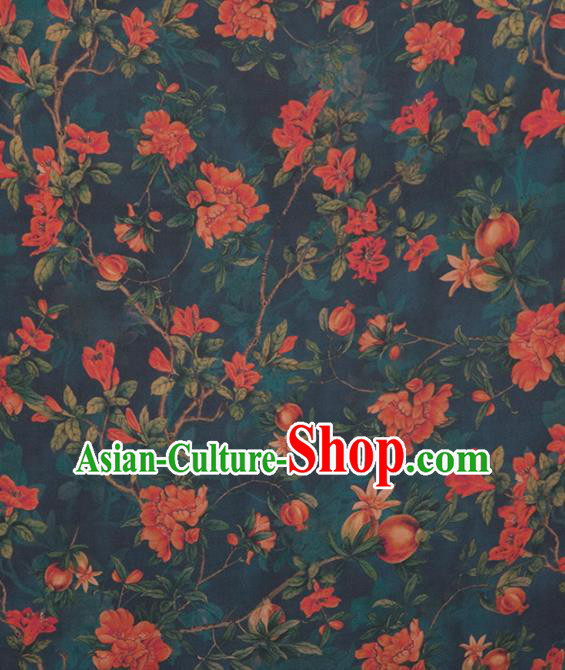 Asian Chinese Classical Pomegranate Flowers Pattern Navy Brocade Satin Drapery Traditional Cheongsam Brocade Silk Fabric