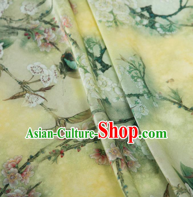 Asian Chinese Classical Pear Flowers Pattern Yellow Brocade Satin Drapery Traditional Cheongsam Brocade Silk Fabric