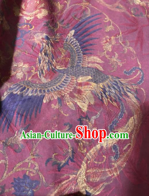 Asian Chinese Classical Phoenix Pattern Amaranth Satin Drapery Gambiered Guangdong Gauze Brocade Traditional Cheongsam Brocade Silk Fabric
