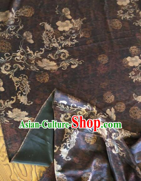 Asian Chinese Classical Flowers Pattern Brown Satin Drapery Gambiered Guangdong Gauze Brocade Traditional Cheongsam Brocade Silk Fabric