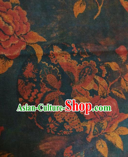 Asian Chinese Classical Peony Butterfly Pattern Atrovirens Satin Drapery Gambiered Guangdong Gauze Brocade Traditional Cheongsam Brocade Silk Fabric