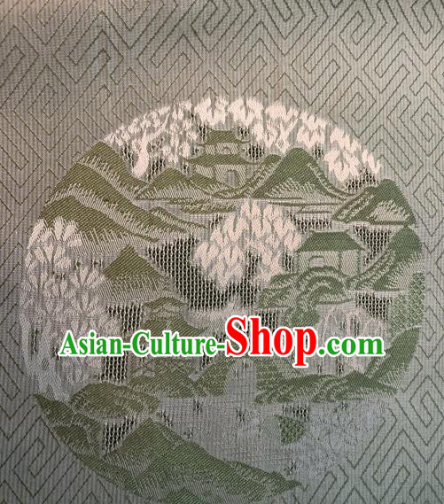 Asian Chinese Classical Pattern Beige Satin Drapery Gambiered Guangdong Gauze Brocade Traditional Cheongsam Brocade Silk Fabric