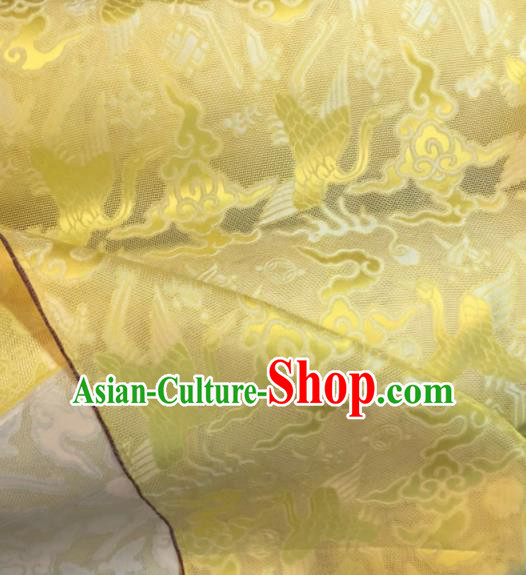Asian Chinese Classical Cloud Cranes Pattern Golden Satin Drapery Gambiered Guangdong Gauze Brocade Traditional Cheongsam Brocade Silk Fabric