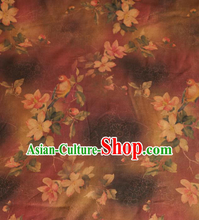 Asian Chinese Classical Peach Flower Pattern Gambiered Guangdong Gauze Satin Drapery Brocade Traditional Cheongsam Brocade Silk Fabric