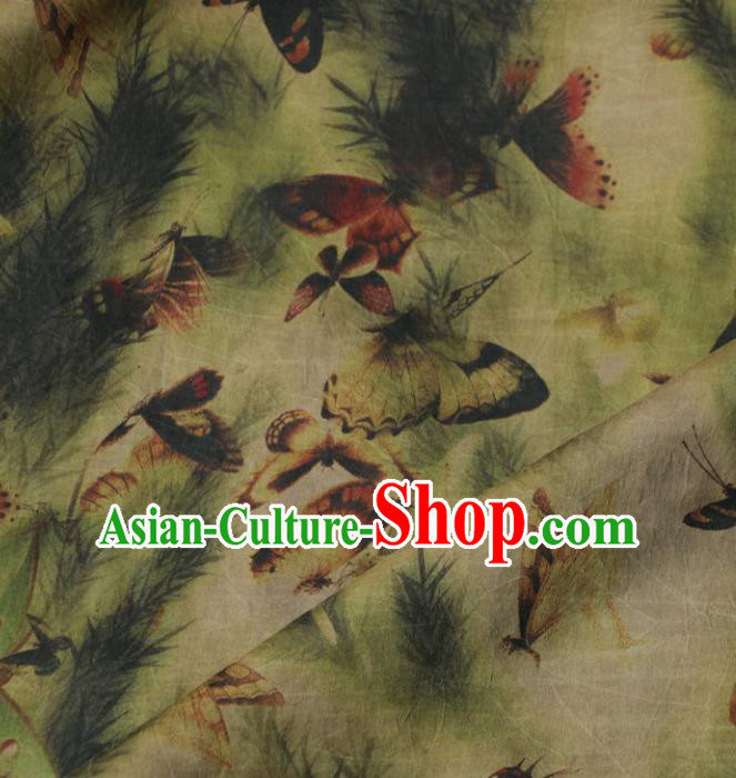 Asian Chinese Classical Butterfly Pattern Green Gambiered Guangdong Gauze Satin Drapery Brocade Traditional Cheongsam Brocade Silk Fabric
