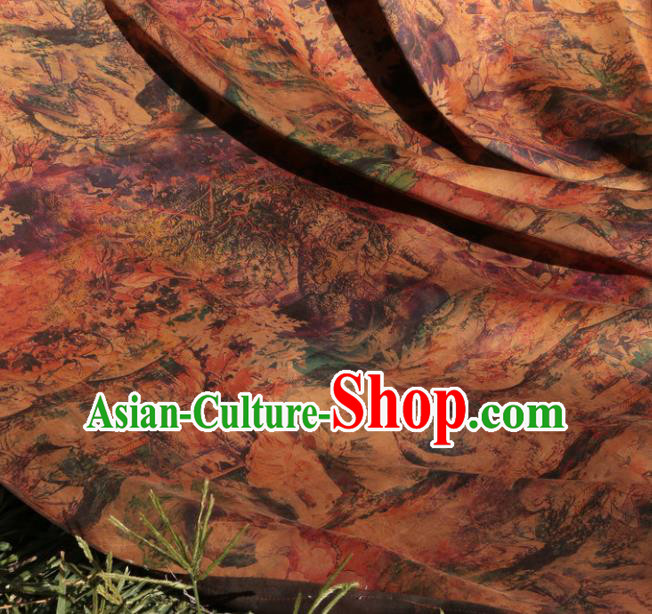 Asian Chinese Classical Landscape Pattern Gambiered Guangdong Gauze Satin Drapery Brocade Traditional Cheongsam Brocade Silk Fabric