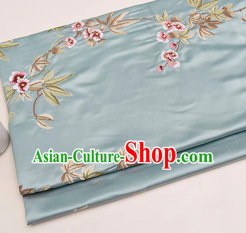 Asian Chinese Cheongsam Classical Embroidered Plum Pattern Light Blue Satin Drapery Brocade Traditional Brocade Silk Fabric
