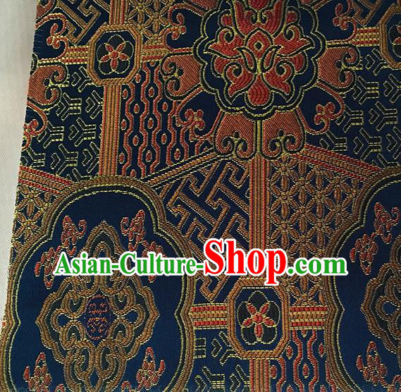 Asian Chinese Cheongsam Classical Lucky Pattern Navy Satin Drapery Brocade Traditional Brocade Silk Fabric