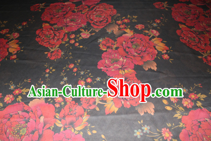 Chinese Traditional Cheongsam Classical Red Peony Pattern Gambiered Guangdong Gauze Asian Satin Drapery Brocade Silk Fabric