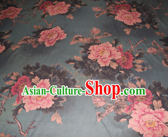 Chinese Traditional Cheongsam Classical Peony Pattern Olive Green Gambiered Guangdong Gauze Asian Satin Drapery Brocade Silk Fabric