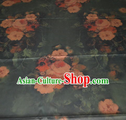 Chinese Traditional Cheongsam Classical Camellia Pattern Atrovirens Gambiered Guangdong Gauze Asian Satin Drapery Brocade Silk Fabric