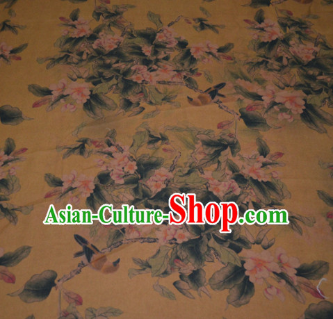 Chinese Traditional Cheongsam Classical Flowers Pattern Yellow Gambiered Guangdong Gauze Asian Satin Drapery Brocade Silk Fabric