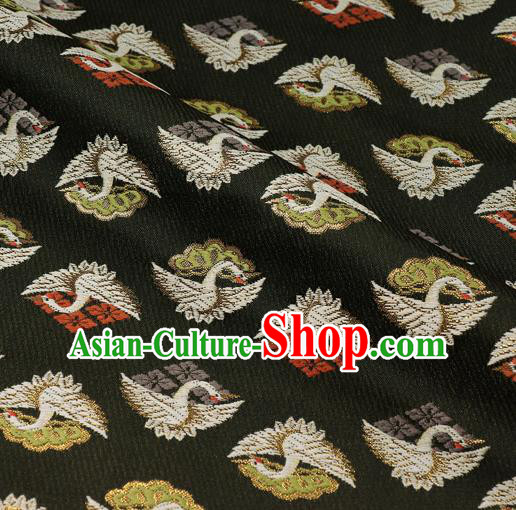 Japanese Traditional Kimono Classical Cranes Pattern Black Brocade Asian Japan Satin Drapery Silk Fabric