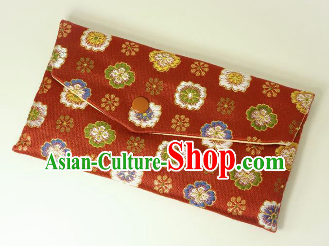 Japanese Traditional Red Brocade Handbag Asian Japan Nishijin Satin Bags Wallet