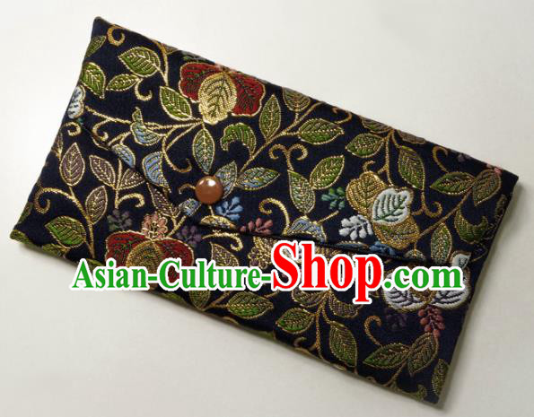 Japanese Traditional Black Brocade Handbag Asian Japan Nishijin Satin Bags Wallet