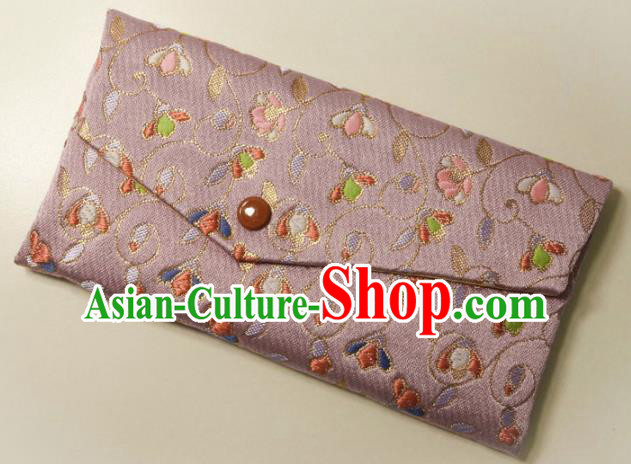 Japanese Traditional Classical Scroll Pattern Purple Brocade Handbag Asian Japan Nishijin Satin Bags Wallet