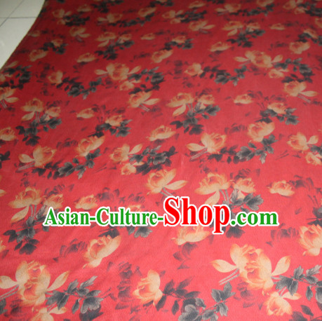 Chinese Traditional Cheongsam Classical Lotus Pattern Red Gambiered Guangdong Gauze Asian Satin Drapery Brocade Silk Fabric