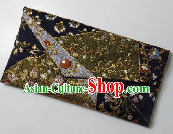 Japanese Traditional Classical Pattern Black Brocade Handbag Asian Japan Nishijin Satin Bags Wallet