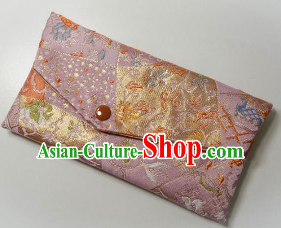 Japanese Traditional Classical Pattern Lilac Brocade Handbag Asian Japan Nishijin Satin Bags Wallet
