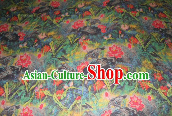 Chinese Traditional Cheongsam Classical Red Lotus Pattern Gambiered Guangdong Gauze Asian Satin Drapery Brocade Silk Fabric