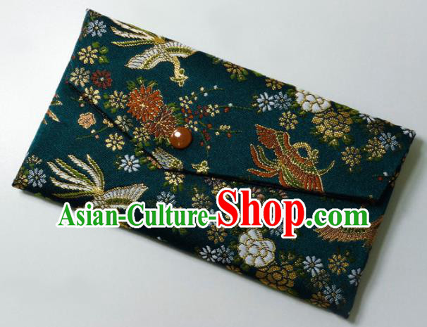 Japanese Traditional Classical Phoenix Pattern Atrovirens Brocade Handbag Asian Japan Nishijin Satin Bags Wallet
