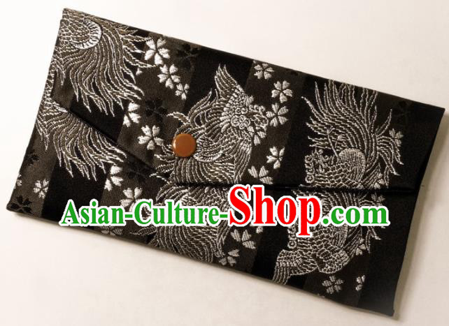Japanese Traditional Classical Phoenix Pattern Brown Brocade Handbag Asian Japan Nishijin Satin Bags Wallet