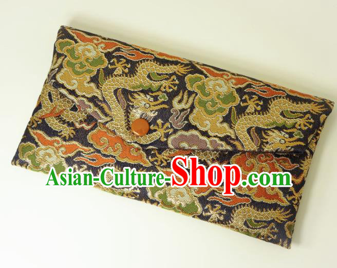 Japanese Traditional Classical Cloud Dragon Pattern Purple Brocade Handbag Asian Japan Nishijin Satin Bags Wallet