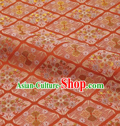 Japanese Traditional Kimono Classical Sakura Pattern Red Brocade Damask Asian Japan Satin Drapery Silk Fabric