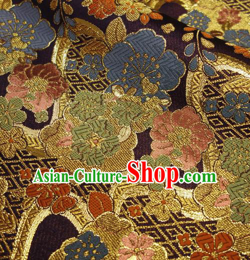 Japanese Traditional Kimono Classical Sakura Pattern Purple Brocade Damask Asian Japan Satin Drapery Silk Fabric