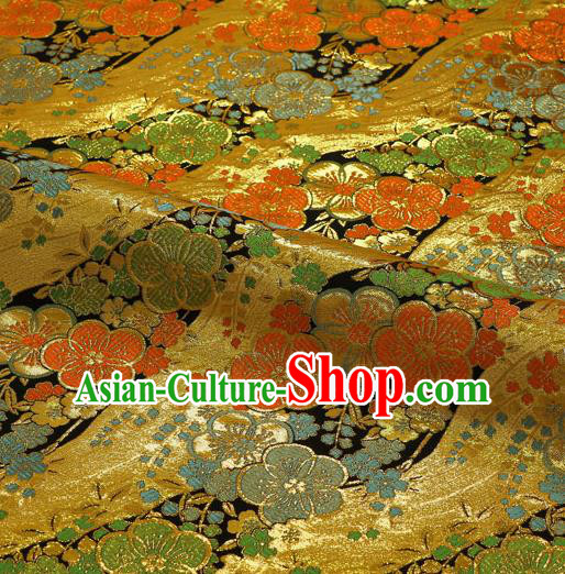 Japanese Traditional Kimono Classical Sakura Pattern Golden Brocade Damask Asian Japan Satin Drapery Silk Fabric