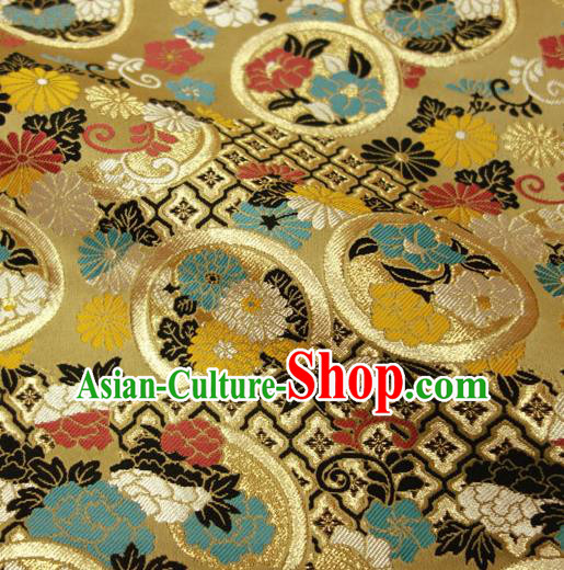 Japanese Traditional Kimono Classical Peony Pattern Golden Brocade Damask Asian Japan Satin Drapery Silk Fabric