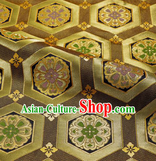 Japanese Traditional Kimono Classical Tortoise Shell Pattern Brown Brocade Damask Asian Japan Satin Drapery Silk Fabric