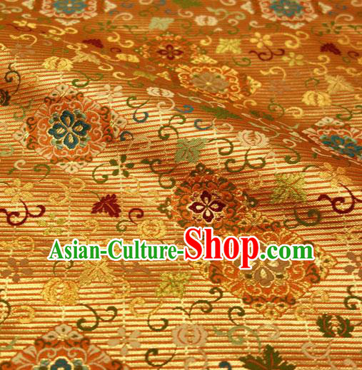Japanese Traditional Kimono Classical Pattern Golden Brocade Damask Asian Japan Nishijin Satin Drapery Silk Fabric