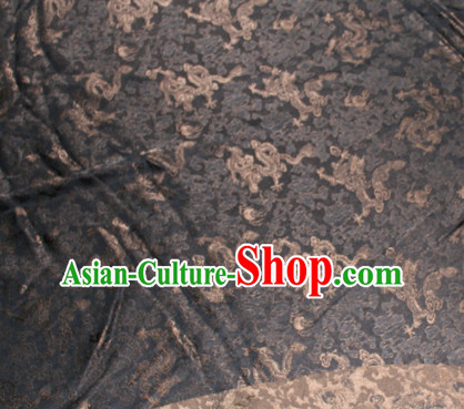 Chinese Traditional Cheongsam Classical Dragons Pattern Black Gambiered Guangdong Gauze Asian Satin Drapery Brocade Silk Fabric