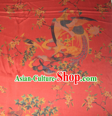 Chinese Traditional Cheongsam Classical Phoenix Pattern Red Gambiered Guangdong Gauze Asian Satin Drapery Brocade Silk Fabric