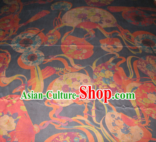 Chinese Traditional Cheongsam Classical Fans Pattern Black Gambiered Guangdong Gauze Asian Satin Drapery Brocade Silk Fabric