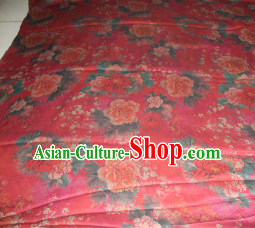Chinese Traditional Cheongsam Classical Peony Pattern Red Gambiered Guangdong Gauze Asian Satin Drapery Brocade Silk Fabric