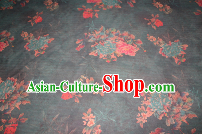 Chinese Traditional Cheongsam Classical Peony Pattern Atrovirens Gambiered Guangdong Gauze Asian Satin Drapery Brocade Silk Fabric
