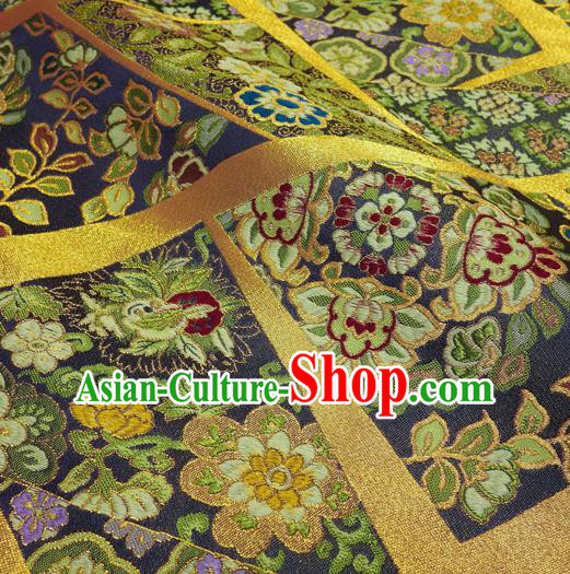 Japanese Traditional Kimono Classical Flowers Pattern Purple Brocade Damask Asian Japan Nishijin Satin Drapery Silk Fabric