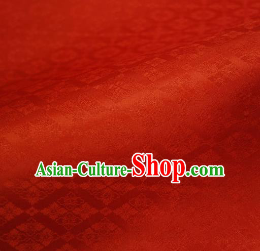 Japanese Traditional Kimono Classical Rhomboids Pattern Red Brocade Damask Asian Japan Nishijin Satin Drapery Silk Fabric