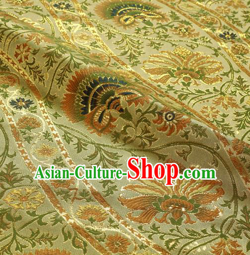 Japanese Traditional Kimono Classical Flowers Pattern Golden Brocade Damask Asian Japan Nishijin Satin Drapery Silk Fabric
