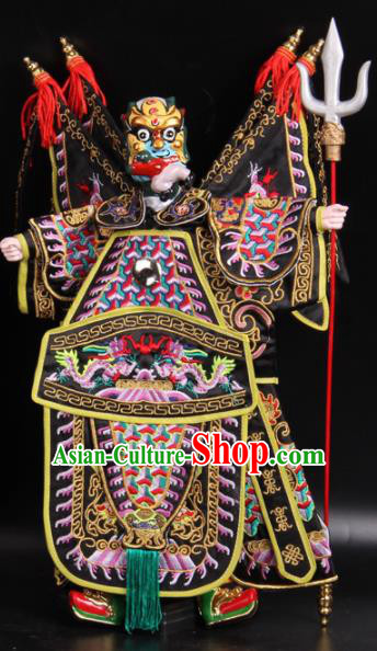 Traditional Chinese Handmade Black Armor General Puppet Marionette Puppets String Puppet Wooden Image Arts Collectibles