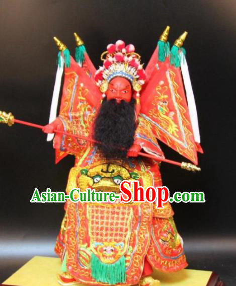 Traditional Chinese Handmade Red Armor Guan Yu Puppet Marionette Puppets String Puppet Wooden Image Arts Collectibles