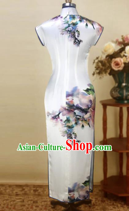 Chinese Traditional Customized Printing Silk Cheongsam National Costume Classical Qipao Dress for Women