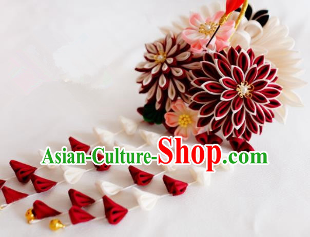 Asian Japan Geisha Wine Red Chrysanthemum Hairpins Japanese Traditional Hair Accessories for Women