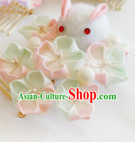 Asian Japan Geisha Green Sakura Rabbit Hair Claw Japanese Traditional Hair Accessories for Women