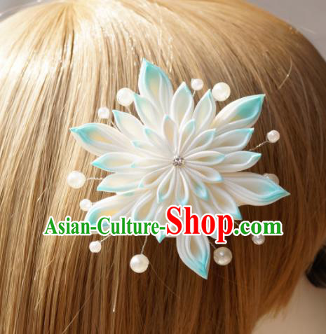 Asian Japan Traditional Geisha Blue Chrysanthemum Hair Claw Japanese Kimono Hair Accessories for Women
