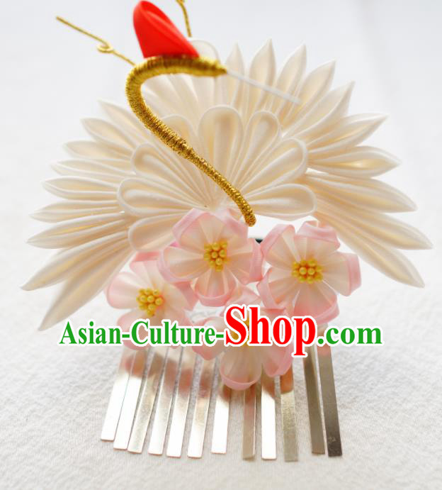Asian Japan Traditional Geisha Silk Crane Hair Claw Hairpins Japanese Kimono Hair Accessories for Women
