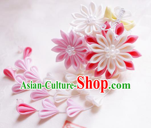 Asian Japan Traditional Geisha Argyroxiphium Tassel Hair Claw Japanese Kimono Hair Accessories for Women